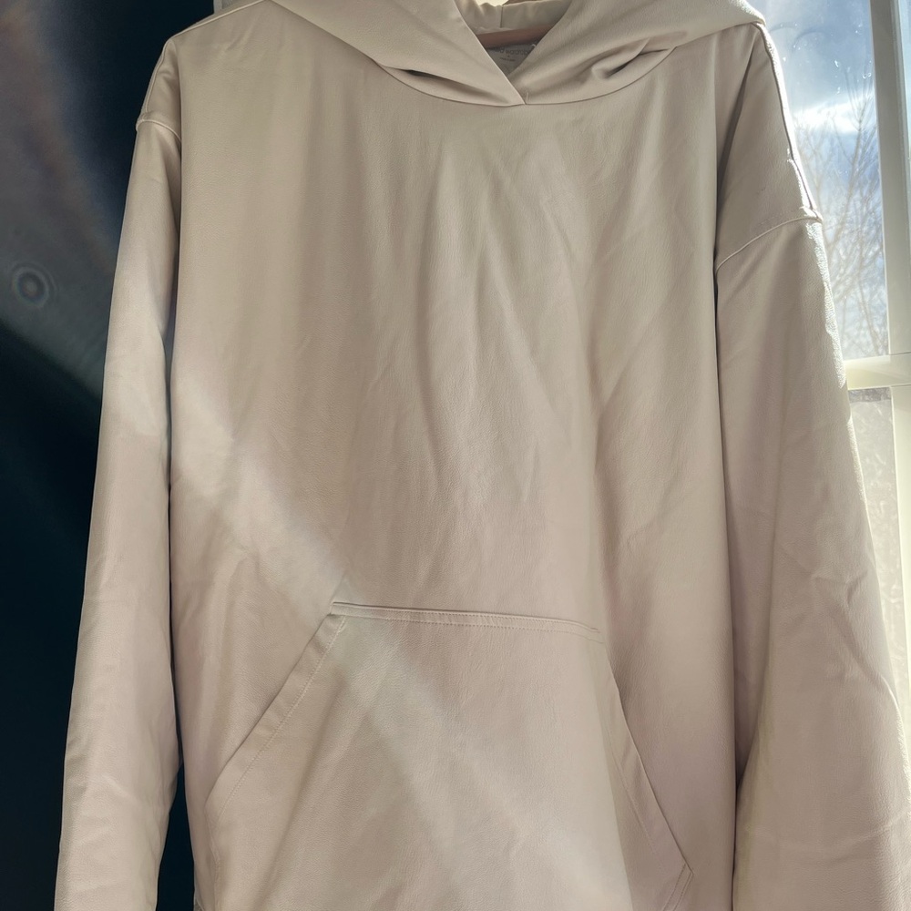 Naked Wardrobe Cream/ Beige Leather Hoodie